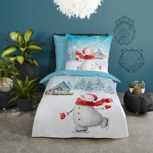 Good Morning Kids Flanell Bettwäsche 135x200 Snowman Schneemann Winter blau 3... EAN:8717285222301