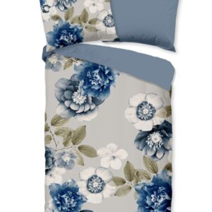 Good Morning Flanell Bettwäsche 155x220 Gabin Blüten Blumen Blätter blau 31076 EAN:8717285231303