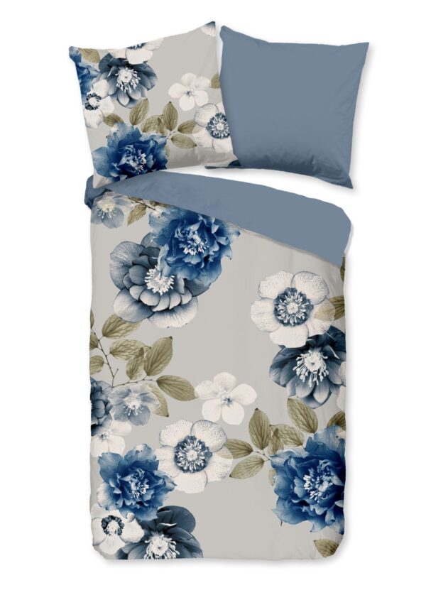 Good Morning Flanell Bettwäsche 155x220 Gabin Blüten Blumen Blätter blau 31076 EAN:8717285231303