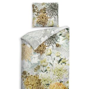 Heckett & Lane Mako-Satin Bettwäsche 135x200 Chrys Mimosa Chrysantheme gelb grün EAN:8718518181358