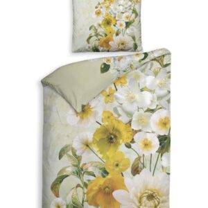 Heckett & Lane Mako-Satin Eco Bettwäsche 155x220 Daly Quiet Blumen gelb weiß EAN:8718518241113