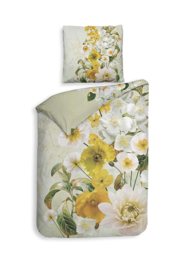 Heckett & Lane Mako-Satin Eco Bettwäsche 155x220 Daly Quiet Blumen gelb weiß EAN:8718518241113