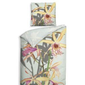 Heckett & Lane Mako-Satin Eco Bettwäsche 155x220 Isla Orchidee Blumen gelb mint EAN:8718518257305