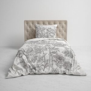 Heckett & Lane Mako-Satin Eco Bettwäsche 155x220 Dimont Lining grau Blumen Blüte EAN:8718518275675