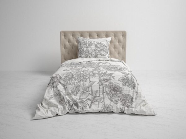 Heckett & Lane Mako-Satin Eco Bettwäsche 155x220 Dimont Lining grau Blumen Blüte EAN:8718518275675