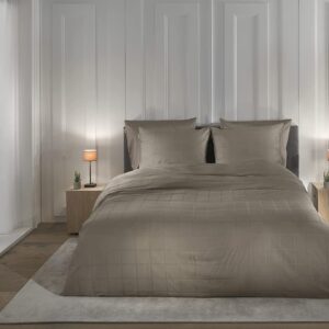 Heckett & Lane Mako-Satin Bettwäsche 135x200 Diamante Taupe Grey Karo Wende uni EAN:8718518282895