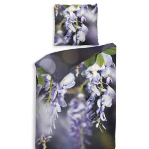 Heckett & Lane Mako-Satin Eco Bettwäsche 155x220 Yuna Blauregen Lila Blumen EAN:8718518291262