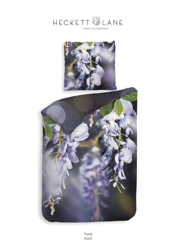 Heckett & Lane Mako-Satin Eco Bettwäsche 155x220 Yuna Blauregen Lila Blumen EAN:8718518291262