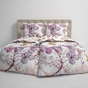 Heckett & Lane Mako-Satin Bettwäsche 155x220 Brigitte Floral pink Blätter Ranken EAN:8718518323789