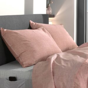 2 Stück Zo! Home Cotton Kissenbezüge 40x80 Lino Old Rose korallenrot meliert uni EAN:8718518328067