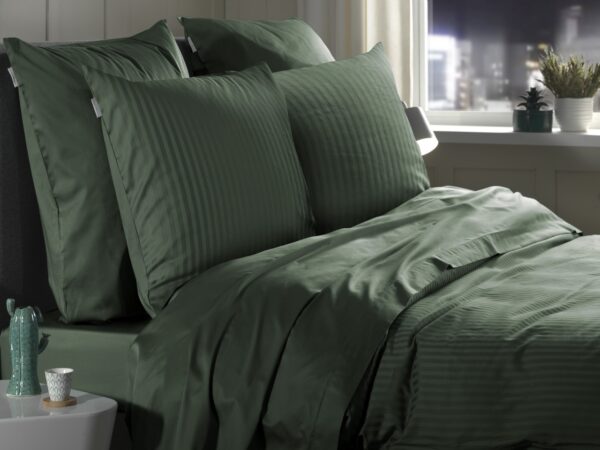 Heckett & Lane Mako-Satin Bettwäsche 135x200 Banda Calla green Streifen Wende... EAN:8718518337540