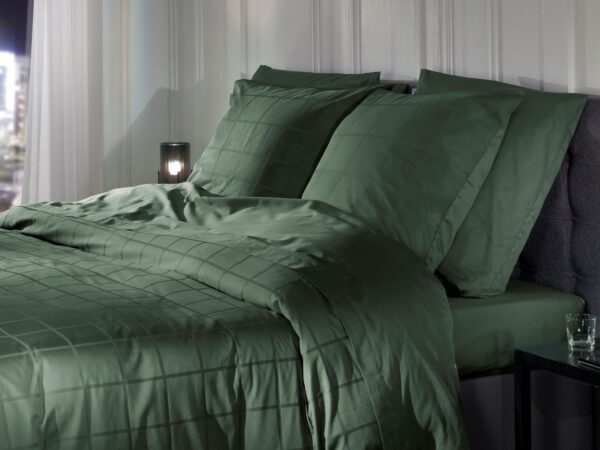 Heckett & Lane Mako-Satin Bettwäsche 135x200 Diamante Calla green Wende Karo uni EAN:8718518338103