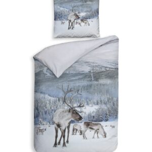 Heckett & Lane Mako-Satin Bettwäsche 135x200 Doriane white blau Hirsch Winter... EAN:8718518368377