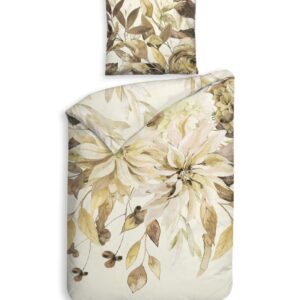 Heckett & Lane Mako-Satin Bettwäsche 135x200 Horatia Clematis Blumen beige braun EAN:8718518376136