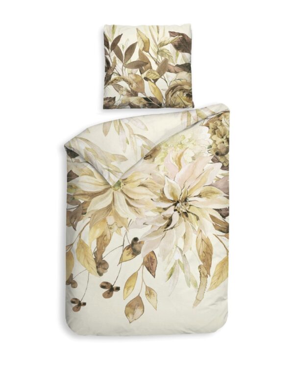 Heckett & Lane Mako-Satin Bettwäsche 135x200 Horatia Clematis Blumen beige braun EAN:8718518376136