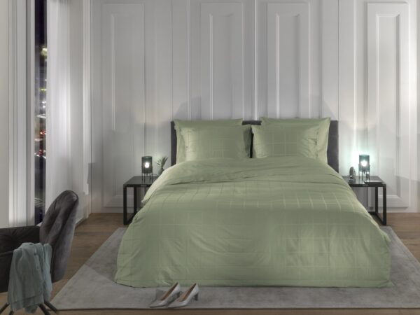 Heckett & Lane Mako-Satin Bettwäsche 135x200 Diamante Laurel green Wende Karo... EAN:8718518379953