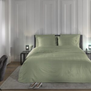 Heckett & Lane Mako-Satin Bettwäsche 155x220 Diamante Laurel green Wende Karo... EAN:8718518379960