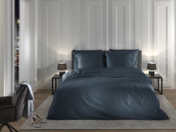 Heckett & Lane Mako-Satin Bettwäsche 135x200 Diamante Maritim Blue Wende Karo... EAN:8718518380027