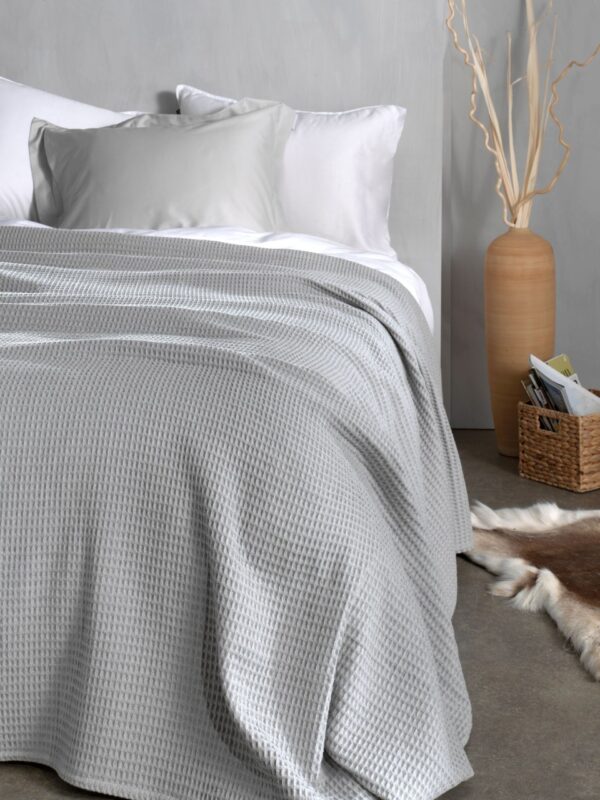 Heckett Lane Waffle Plaid Tagesdecke Überwurf 180x260 Melange Grey grau EAN:8718518380775