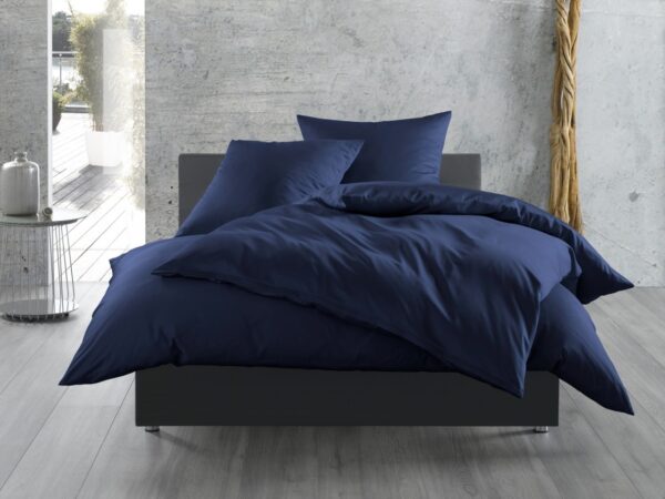 Zo! Home Mako-Satin Bettwäsche 135x200 cm Satinado uni Navy Blue dunkelblau EAN:8718518385923