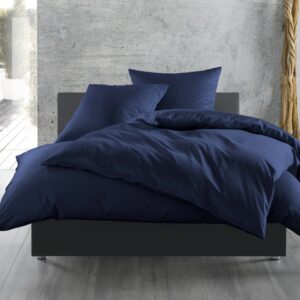 Zo! Home Mako-Satin Bettwäsche 200x200 cm Satinado uni Navy Blue dunkelblau EAN:8718518385947