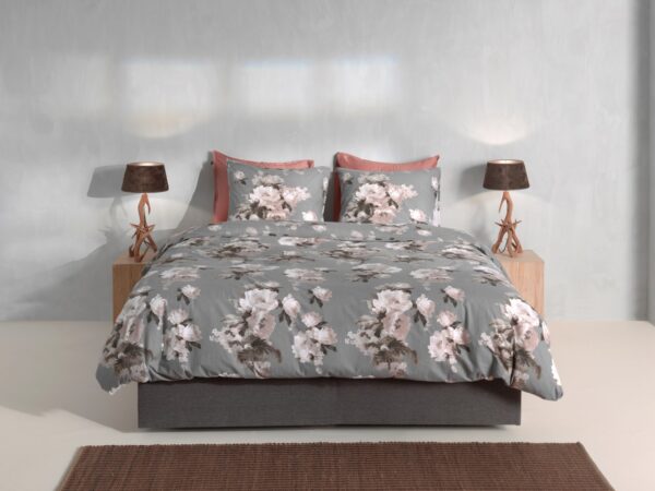 Zo! Home Flanell Bettwäsche 135x200 cm Ella grey Rosen Blumen weiß grau taupe EAN:8718518396233