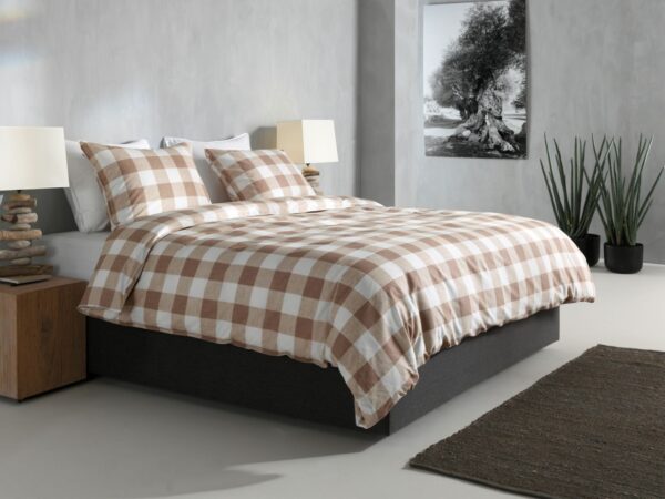 Zo! Home Cotton Bettwäsche 135x200 Quattro di Lino Sandy beige weiß Karo EAN:8718518397490