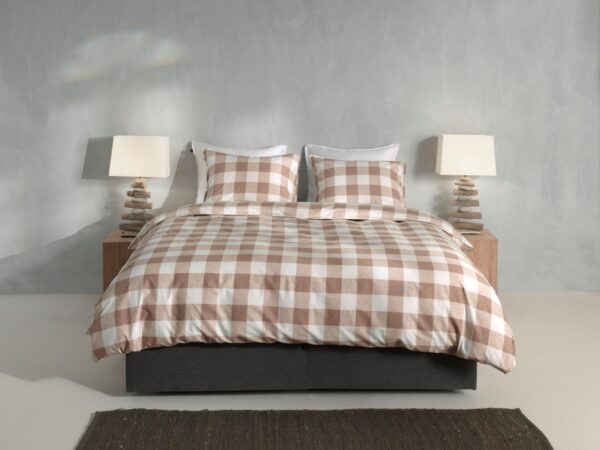 Zo! Home Cotton Bettwäsche 200x200 Quattro di Lino Sandy beige weiß Karo EAN:8718518397513