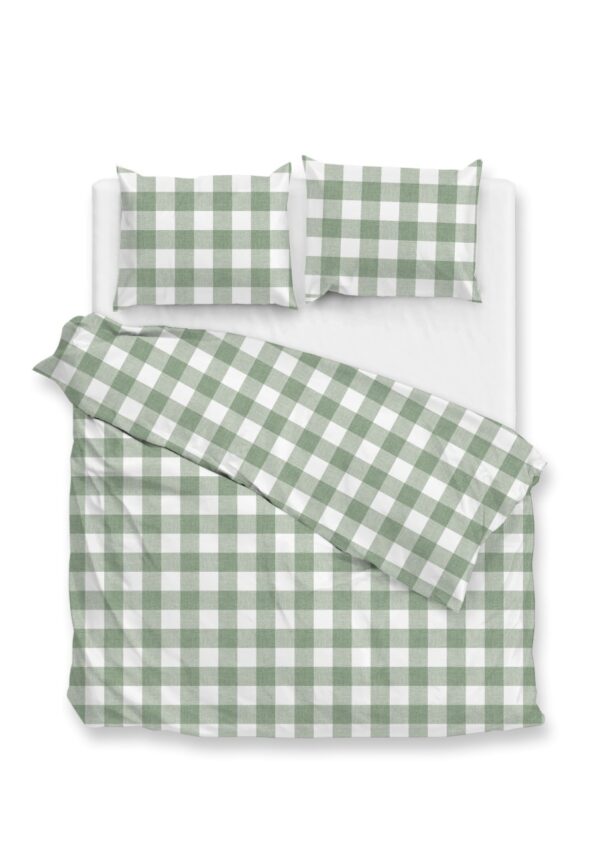 Zo! Home Cotton Bettwäsche 200x200 Quattro di Lino Moss Green grün weiß kariert EAN:8718518397650