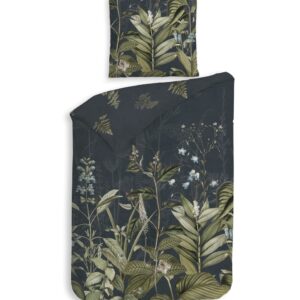 Heckett & Lane Mako-Satin Bettwäsche 135x200 Holly Navy blue Farn Blumen Gräser EAN:8718518399258