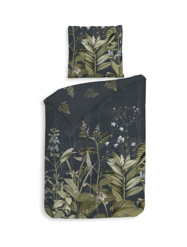 Heckett & Lane Mako-Satin Bettwäsche 135x200 Holly Navy blue Farn Blumen Gräser EAN:8718518399258