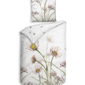 Heckett & Lane Mako-Satin Bettwäsche 155x220 Floriana Wiese Blumen Gräser weiß EAN:8718518399562