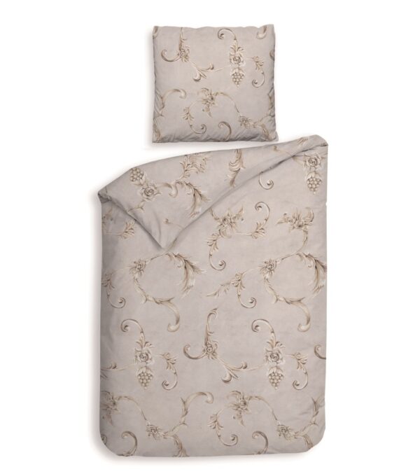 Heckett & Lane Flanell Bettwäsche 135x200 Rosalie grey Ornamente Trauben sand EAN:8718518402132