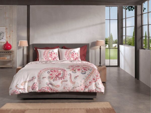 Heckett & Lane Mako-Satin Bettwäsche 135x200 Ruby natural Paisley rosa pink EAN:8718518409391