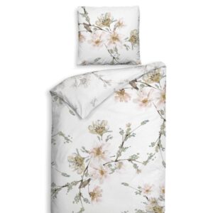 Heckett & Lane Mako-Satin Bettwäsche 135x200 Francine White Kirschblüte rosa EAN:8718518409841