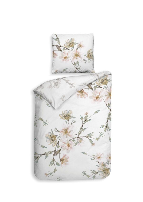 Heckett & Lane Mako-Satin Bettwäsche 155x220 Francine White Kirschblüte rosa EAN:8718518409858