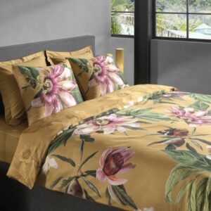 Heckett & Lane Mako-Satin Bettwäsche 155x220 Sara Yellow Passionsblume Blüten EAN:8718518409902