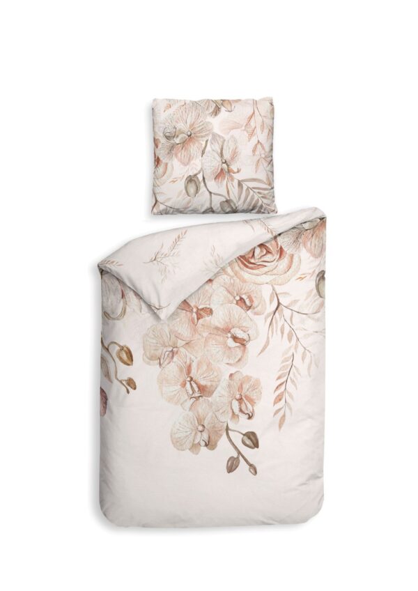 Heckett & Lane Satin Bettwäsche 135x200 Pioggia Natural Orchideen Blüten Gräser EAN:8718518426701