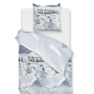 Zo! Home Flanell Bettwäsche 135x200 cm Pinguini blue Pinguin Eis Schnee Arktis EAN:8718518428