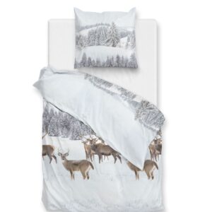 Zo! Home Flanell Bettwäsche 135x200 cm Cervo white Hirsch Wald Winter Bäume EAN:8718518428