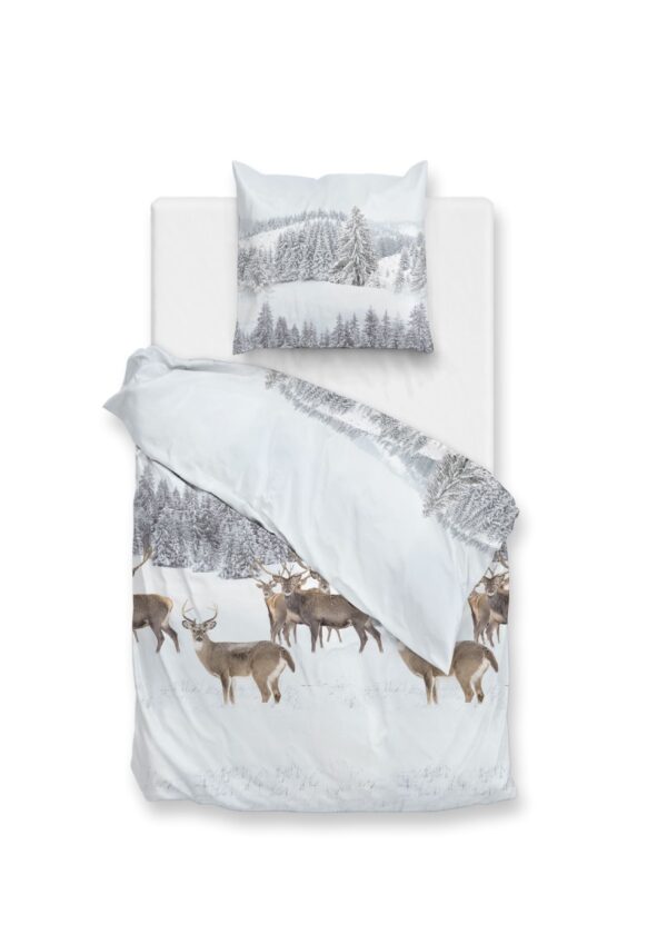 Zo! Home Flanell Bettwäsche 135x200 cm Cervo white Hirsch Wald Winter Bäume EAN:8718518428