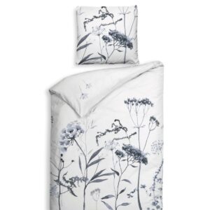 Heckett & Lane Satin Bettwäsche 155x220 Luna White Wiesenblumen Gräser blaugrau EAN:8718518431