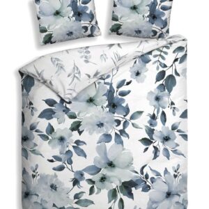 Heckett & Lane Satin Bettwäsche 135x200 Kristoffer blue blau weiß Blüten Blumen EAN:8718518431194