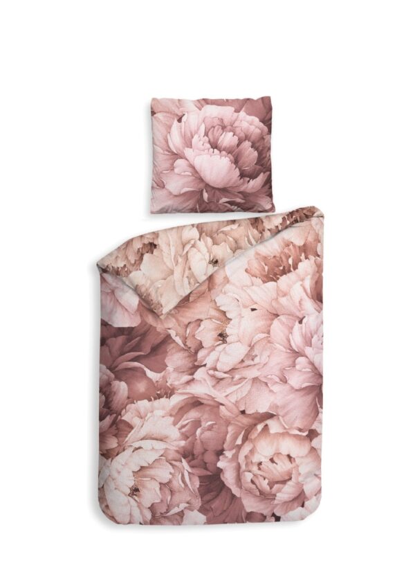 Heckett & Lane Satin Bettwäsche 135x200 Wade beige Flowerpower pink rosa EAN:8718518431491