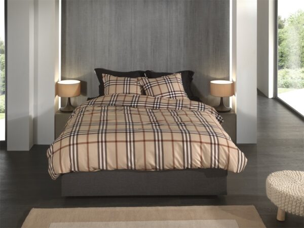 Heckett & Lane Flanell Bettwäsche 155x220 Leonardo beige Karo kariert braun sand EAN:8718518434201