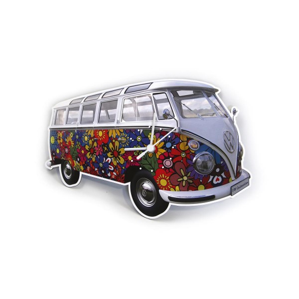 Wanduhr VW T1 Bulli "FLOWER POWER" - 28x18x2