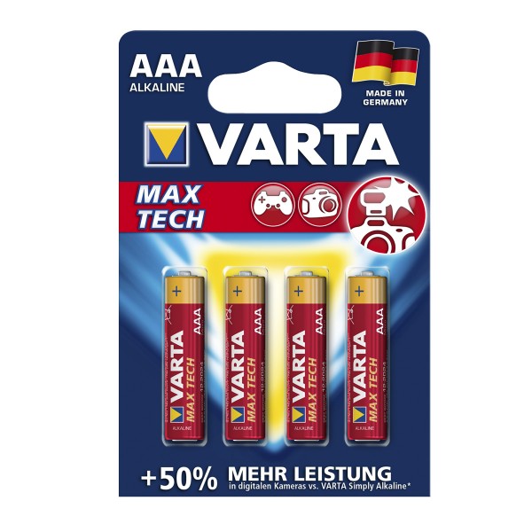 Varta Batterie Micro AAA - LONGLIFE MAX POWER - 4 Stück - Typ: LR03 - 1