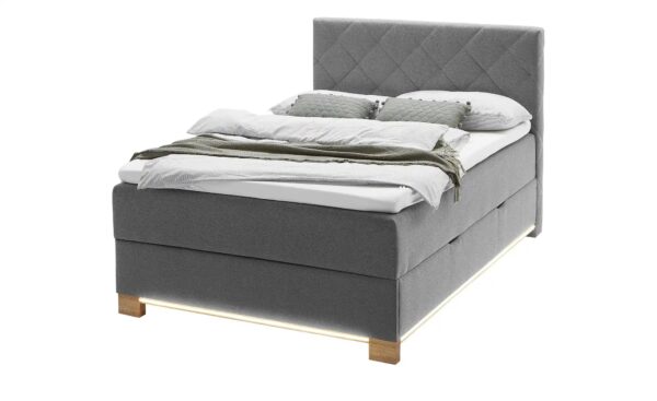 Boxspringbett USB-Anschluss & LED- Beleuchtung  Clara ¦ grau ¦ Maße (cm): B: 141 H: 119 Betten > Einzelbetten - Höffner