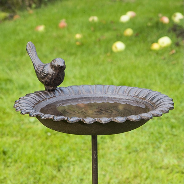 Vogeltränke aus Gusseisen - ø 19cm - Höhe ca. 80cm - Schale ca. 23 x 19 x 8