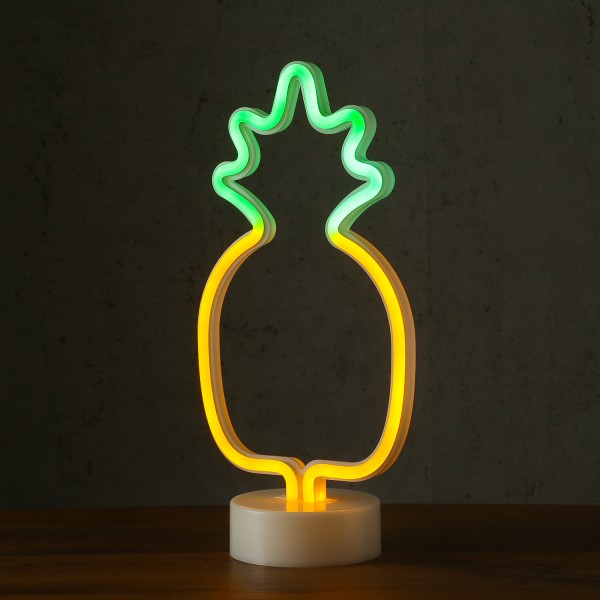 LED Neonlampe ANANAS - Silhouette Dekoleuchte - Batteriebetrieb - H: 29cm - stehend - gelb